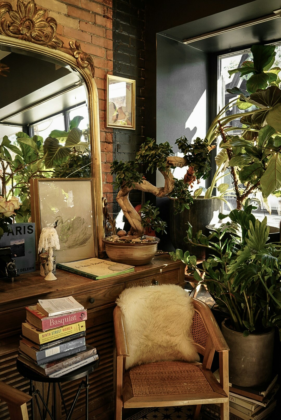 Eclectic editorial office styled with vintage and modern furniture